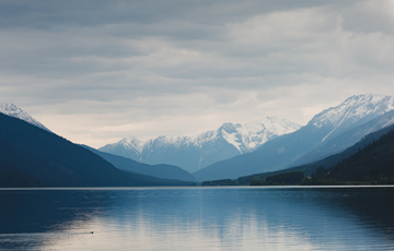 mountains with snow reflected in a still lake